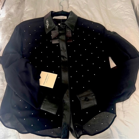 Philosophy di Lorenzo serafini Beautiful sheer mesh blouse with rimes tones